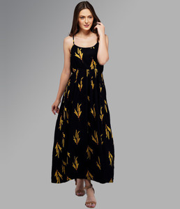 METRO-FASHION Women Gathered Black Dress