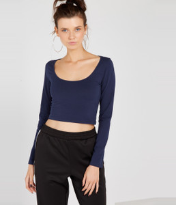 Trends Tower Casual Full Sleeve Solid Women Dark Blue Top