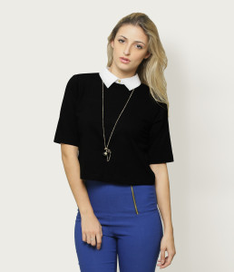Miss Chase Casual Half Sleeve Solid Women Black Top