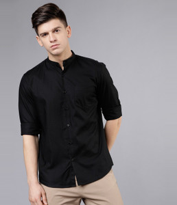 HIGHLANDER Men Solid Casual Black Shirt