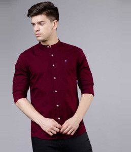 FUBAR Men Solid Casual Maroon Shirt