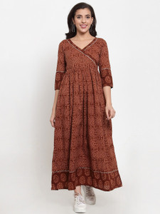 indibelle Women Maxi Brown Midi/Calf Length Dress