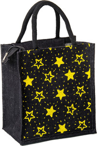 H&B Jute Lunch Bag, Lunch box Bag , Jute Tiffin bags for Men or women - Star Black Waterproof Lunch Bag