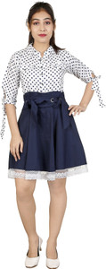 GOLUI Women Two Piece Dress Dark Blue, White Above Knee/Mid Thigh Length Dress