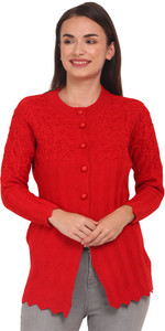 eWools Embroidered Round Neck Casual Women Red Sweater