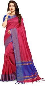 COSBILA FASHION चेकर्ड चंदेरी कॉटन सिल्क साड़ी