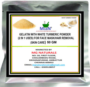 MGBN GELATIN WITH WHITE TURMERIC POWDER (2 IN 1 USES) FOR FACE MASK/HAIR REMOVAL (SKIN CARE) - 50 GM