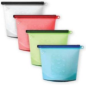 VENTERPRISE Reusable Silicone Food Storage Bag Food Grade Vegetable Storage Bag Versatile Preservation Bag Container for Fruits Vegetables Meat set of 4 Silicone Storage Pouch