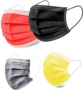 Shop & Shoppee 3 Layer Extra Thick with Nosepin Extra Protective Washable Reusable 3 Ply Pharmaceutical Breathable Surgical Pollution Face Mask with Nosepin For Men, Women, Kids (25 Mask each color) (Red/Grey/Black/Yellow) surgical face mask Reusable, Washable Surgical Mask With Melt Blown Fabric Layer