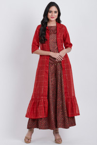 BIBA Women Ethnic Top Palazzo Ethnic Jacket Set