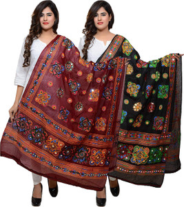 DIAMO Cotton Blend Embroidered Women Dupatta
