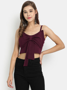 Golden Kite Casual No Sleeve Solid Women Maroon Top