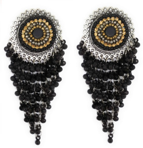 Bevy Pearls Oxidised Silver Black Earrings Beads Danglers Earrings for Women and Girls Silver Drops & Danglers