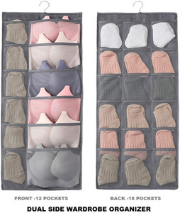 Addyz 30 Pocket Folding Dual-Sided Hanging Closet Organizer for Underwear, Stocking, Toiletries Accessories, Bra, Sock, Hanging Storage Mesh Pockets & Rotating Metal Hanger Closet Organizer Jewellery Organizer, Stationery Organizer