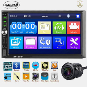 INDO-BEST IBDDBT2 New Edition Universal Model Heavy Duty Double Din Car Stereo and High Definition Night Vision Rear View Camera - Product Combo For All Car Brands and Models For All Car Brands and Models - 7" Full HD Touch Screen with Double IC and Heavy Chassis / Bluetooth / Mic Calling / Rear View Camera Support / Steering Control Support / Equaliser / Remote / FM / USB / AUX / SD Port Car Stereo