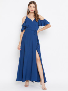 Berrylush Women Wrap Blue Maxi/Full Length Dress