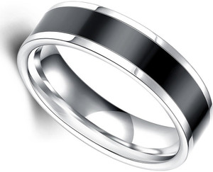 Heer Collection Black Silver Band Stainless Steel Ring for Men/Women/Boy/Girl (Size-18) Stainless Steel Ring