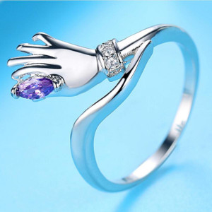 MYKI Stylish Purple Colour Stone Sterling Silver Zircon Ring For Women Girls Stainless Steel Swarovski Zirconia Sterling Silver Plated Ring