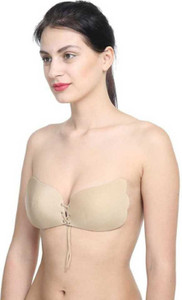 Pikpe Silicone Self Adhesive Stick On Backless Strapless Front Knot Push Up Invisible Pull Up Push-up with Drawstring Reusable Lightly Padded Bra Women Stick-on Heavily Padded Bra
