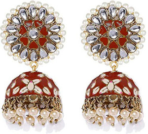 Divastri Meenakari Handcrafted Stylish Floral Design Kundan Pearls Meenkari Jhumka/Jhumki Earrings For Women Pearl Copper Jhumki Earring