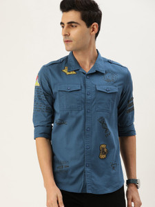 Moda Rapido Men Printed Casual Blue Shirt
