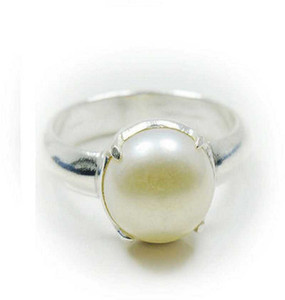 KUNDLI GEMS South sea pearl Stone Ring Original 6.25 ratti Moti Original Certified for Stone Pearl Silver Plated Ring