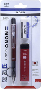 Tombow Mono Graph 0.5 mm Lead, Eraser and Shaker Red Mechanical Pencil