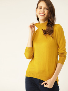 Dressberry Solid Turtle Neck Casual Women Yellow Sweater