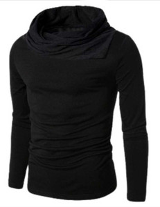 Try This Solid Men Turtle Neck Black T-Shirt