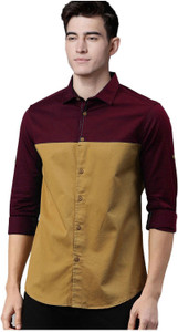 blue cotton color block casual shirt