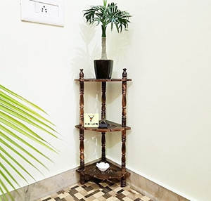 CRAFTSEXPORT Mini Corner Rack Side Table (Brown) Wooden Wall Shelf