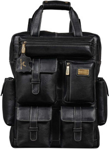 BRAND LEATHER 100% Genuine Leather Full Grain Buffalo - Hide Leather Backpack Large Capacity 17 Inch Laptop Bag Multi Pockets Travel Daypack 35 L Laptop Backpack