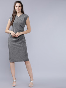 Tokyo Talkies Women Sheath Silver Knee Length Dress