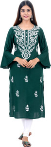Purvija Kurties Women Chikan Embroidery, Embroidered Straight Kurta