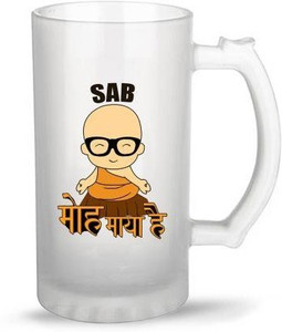 V Kraft " sab moh maya hai printed frosted beer glass" quote beer with Handle-Perfect Gift to Anyone On Any Occasion | beer | Pack of 1 Glass Beer Mug