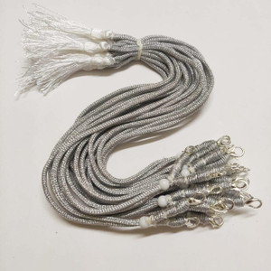 Crafto Silver Pearl Braided Zari Silk Dori Necklace with Hook and White Silk Thread Tassel Pack of 6pcs