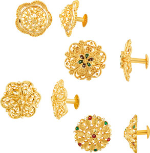 MEENAZ Traditional South Screw Back 1 one gram gold wedding bridal Stylish fancy party wear Ethnic Indian Temple jewellery Studs Meenakari Flower Ear rings for girls women Combo pack Golden Fancy Micro Antique Ruby Brass, Copper, Enamel, Stone Stud Earring, Tunnel Earring, Earring Set