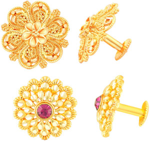 Divastri Traditional South Screw Back 1 one gram gold wedding bridal Stylish fancy party wear Ethnic Indian Temple jewellery Studs Meenakari Flower Ear rings for girls women Combo pack Golden Fancy Micro Antique Ruby Brass, Copper, Stone Stud Earring, Earring Set, Tunnel Earring