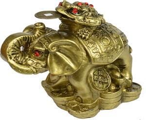 REIKI CRYSTAL PRODUCTS Feng Shui Elephant With Turtle For Wealth, Strength, Wsdom And Success Decorative Showpiece  -  9 cm