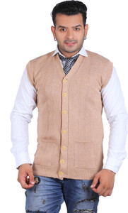 Jubination Self Design V Neck Casual Men Beige Sweater