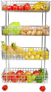 ANIRUDHA Stainless Steel Kitchen Trolley Portable Modern Storage Rack Design Fruits & Vegetable Onion Cutlery, Spice, Pickles Jars Container Basket Organizer Holder Stand 4 Layer Trolley Rack Stainless Steel Kitchen Trolley