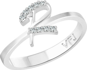 VIGHNAHARTA initial ''R'' Alphabet Alloy Cubic Zirconia Rhodium Plated Ring