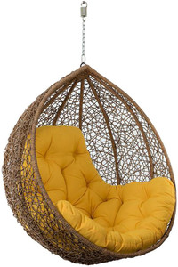 Furniture kart Luxury Hammock Swing Chair Jhoola Hanging Egg Chair Brown with Yellow Cushions Steel Large Swing