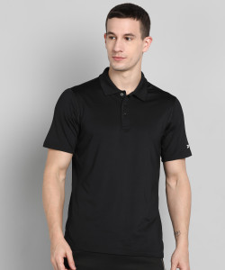 REEBOK Solid Men Polo Neck Black T-Shirt