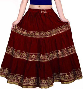 DaisySkirt महिलाओं के लिए प्रिंटेड फ्लेयर्ड मैरून स्कर्ट