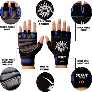 SKYFIT Super comfortable Dryfit And Leather Padded Gym Sports Gloves For Men And Women Gym & Fitness Gloves