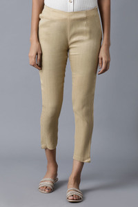 W Slim Fit Women Gold Trousers