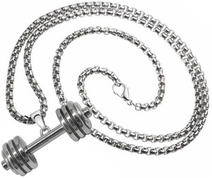 M Men Style Weightlifting Fitness Bodybuilding Sports dumbbell (barbell) Locket With Chain Sterling Silver Stainless Steel