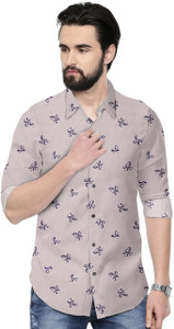 VTEXX Men Floral Print Casual Grey Shirt