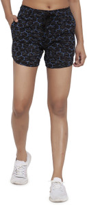 UZARUS Printed Women Blue Regular Shorts